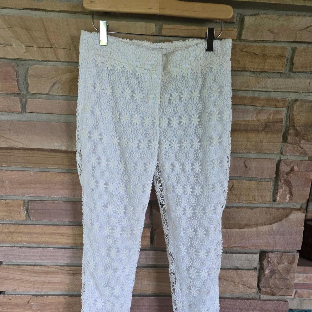 Elie Tahari White Floral Lace Crochet Skinny Ankle Pants Women's Size 6
